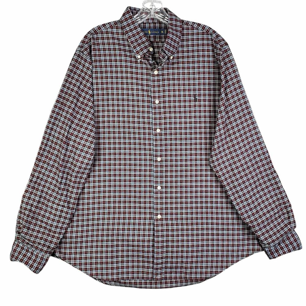 Polo Ralph Lauren Oxford Shirt Men's Size XL Red Black Plaid LS Button Down